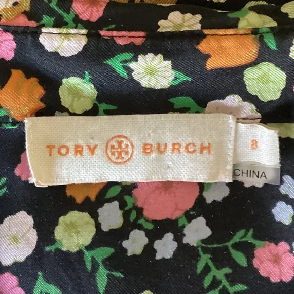 Tory Burch Ryder Black Floral Print Silk Sleeveless Shirtdress Elastic Waist Sz8 - Picture 7 of 8